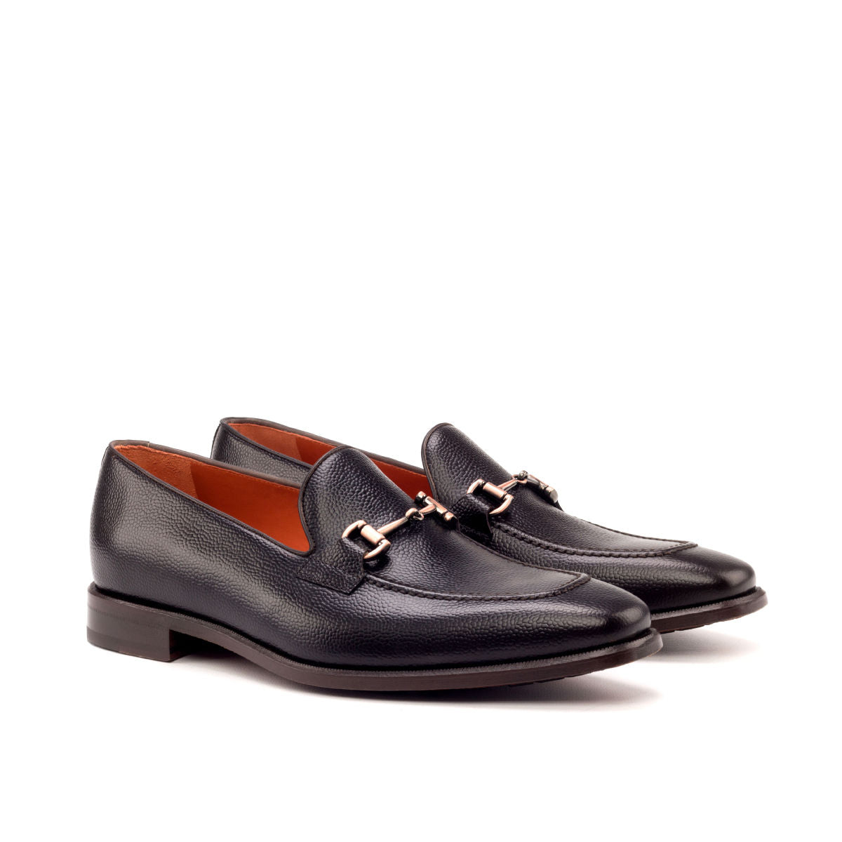 Dark Brown Pebble Leather Horsebit Loafers