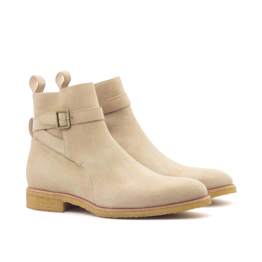 Taupe Kid Suede Jodhpur Boot with Natural Crepe Sole